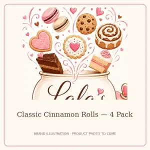 Branded illustration for Classic Cinnamon Rolls — 4 Pack; product photograph coming soon